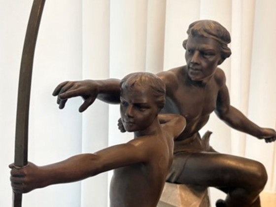 Image 1 of Large and Exceptional Art Deco Sculpture by Limousin: The Archer and the Mentor