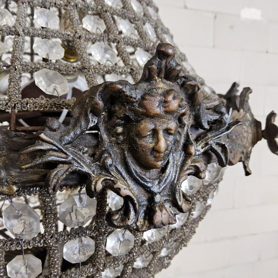 Image 1 of Vintage Louis XVI chandelier button empire crystal (glass) and metal / French chandelier