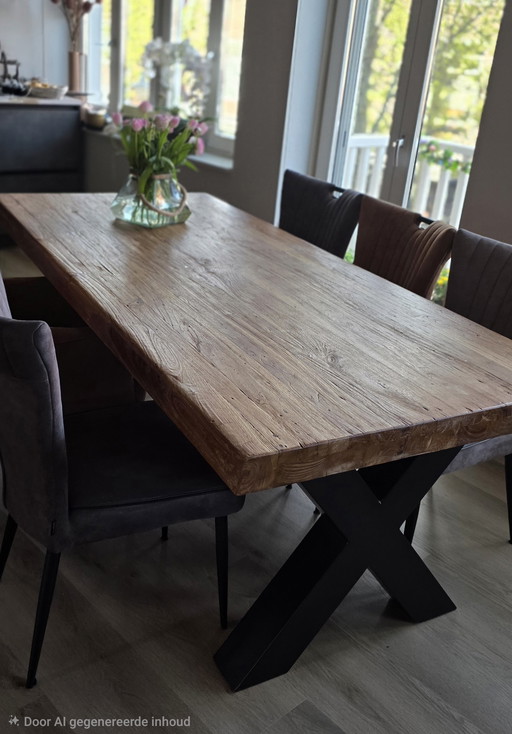 Massief teakhouten eettafel 220 x 100 x 077