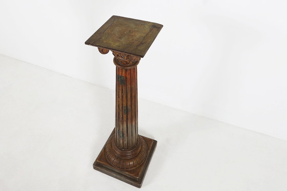 Image 1 of Antique Carved Wood Corinthian Column or Pedestal, France ca. 1890