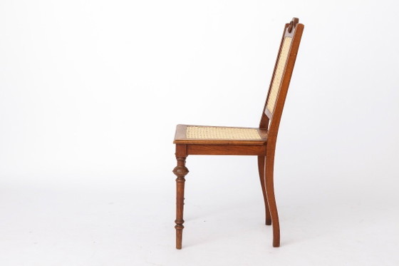 Image 1 of Silla de comedor belga antigua, silla de mimbre restaurada, madera maciza de haya, c. 1930.