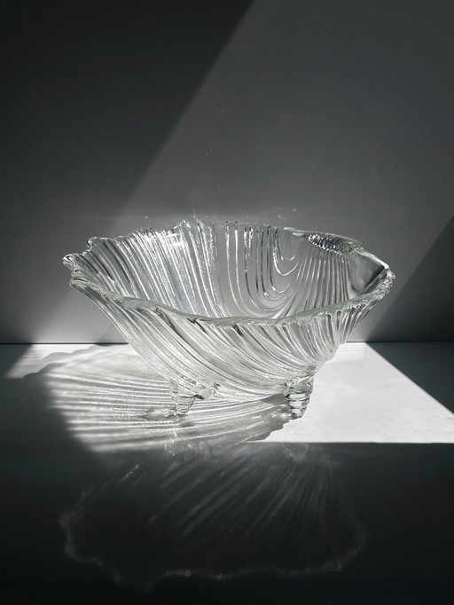 Große Glas Schale Muschel 1980er Art Deco Revival 80er 90er Kristall Schale Anbietschale Obstschale