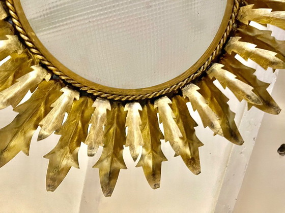 Image 1 of Grand lustre soleil metal dorée et verre bombé ,1950s