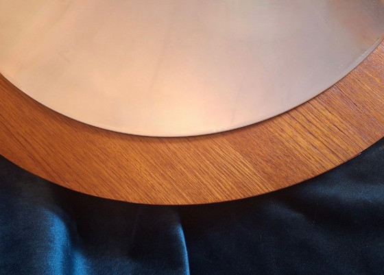 Image 1 of Teak Circular Bevelled Wall Mirror, Denmark 1960s