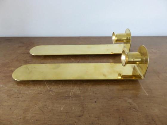 Image 1 of Paar Kerzenhalter aus massivem Messing, Dänemark, 70er Jahre