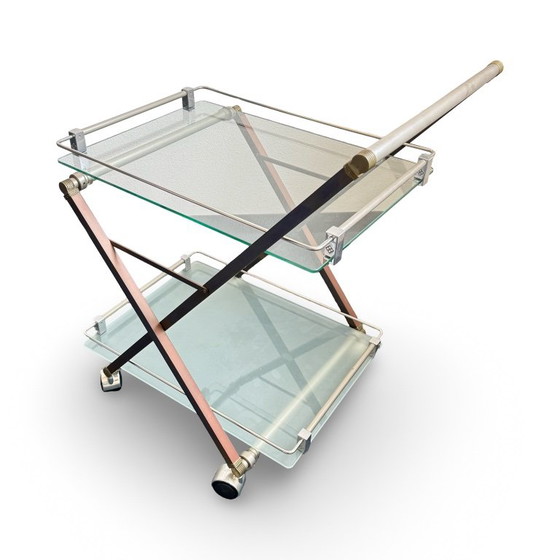Bar cart with glass shelves and metal frame, Peter Ghyczy, Transparent, Vintage (photo 11 of 15)
