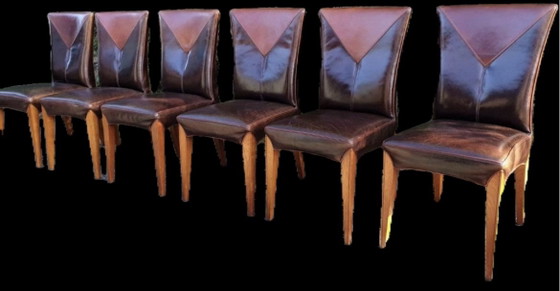 6 Mol & Geurts Leather Dining Chairs, Wood, Brown (photo 4 of 6)