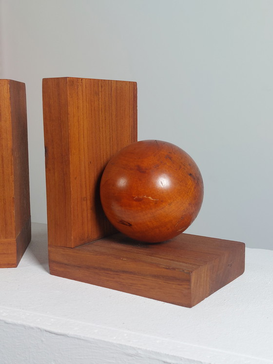 Image 1 of Wooden Art Deco bookends with ball decoration