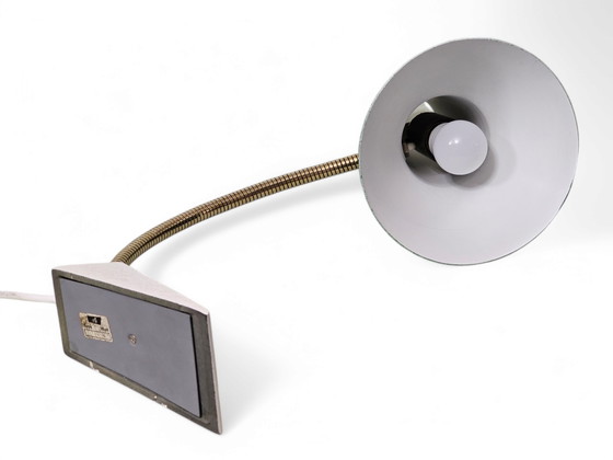 SIS Model 62 Mid-Century Table Lamp / Desk Lamp, Metal, Brass, White (photo 8 of 11)