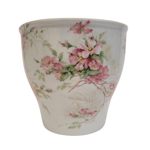 Floral design cache pot, Limoges porcelain, 60&#39;s - France