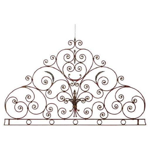 Cabecero de cama doble de hierro rojo, Italia, principios del siglo XX