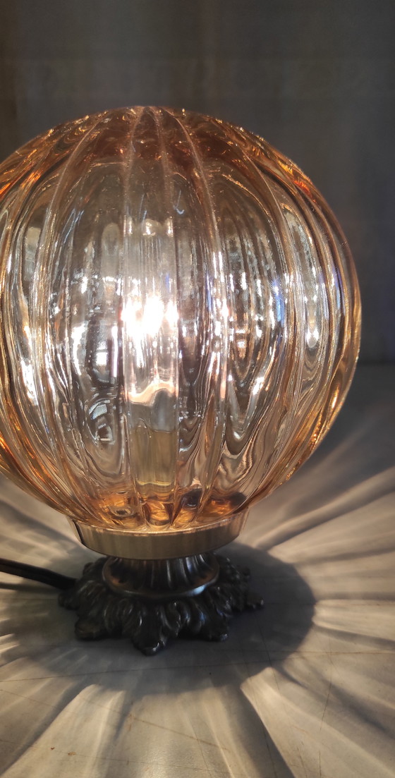 Image 1 of Amber glass globe table lamp - mid-20th century