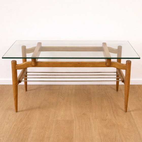 Image 1 of Mid Century Modern wood and glass coffee table