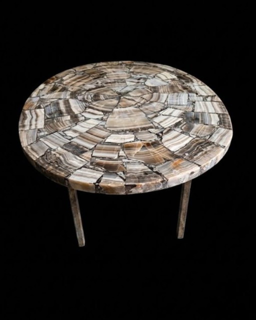 Mesa de diseño Chale para adolescentes, marquetería de ónix, circa 1970. – salontafels, Metal, Stone (photo 2 of 5)
