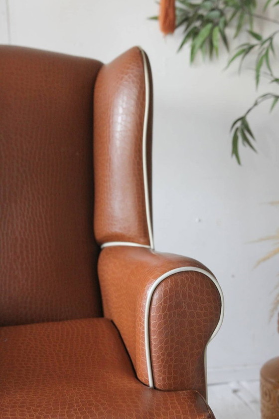 Set of Vintage Brown Faux Wingback Armchairs, 1960s (photo 8 of 8)