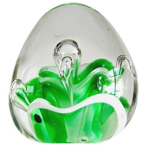 Vintage green and white clear glass paperweight bubbles 1980s