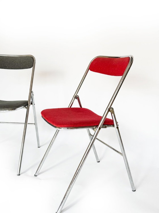 Image 1 of Vintage folding chairs in red & gray