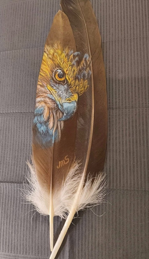 Sandra Melin Raptor Acrilico su piuma di tacchino nera