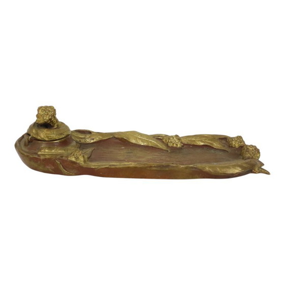 Image 1 of Bronze Art Nouveau Inkwell Pen Holder