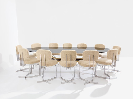 Image 1 of Tavolo da pranzo in acciaio lucidato e ottone Maria Pergay Gerbe 1970