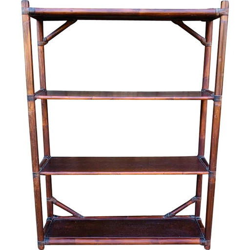 Mensola vintage in bambù e legno, 1970