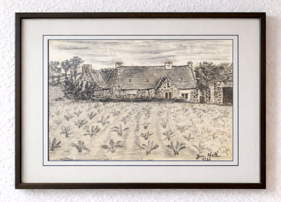 Image 1 of Vintage Signed Drawing 1965 | French Countryside | Jean Noël