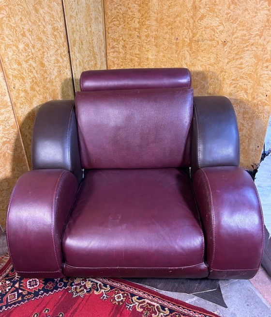 Image 1 of Vintage lederen fauteuil in art-decostijl - Racer geïnspireerd ontwerp comfort, vakmanschap