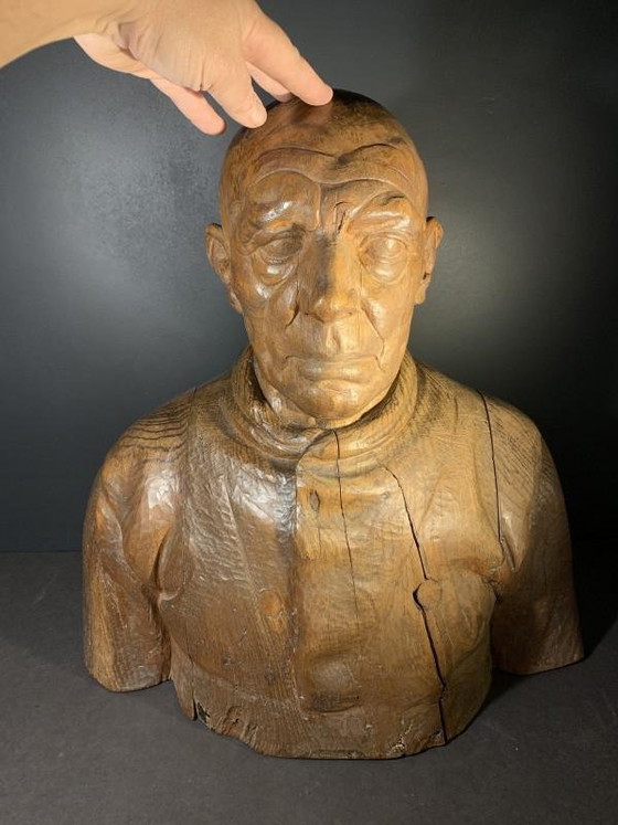 Frans Claessens, Levensgrote Buste van Pablo Picasso, Gesneden Hout, Jaren 30 – Beeldhouwkunst, Wood (photo 3 of 14)