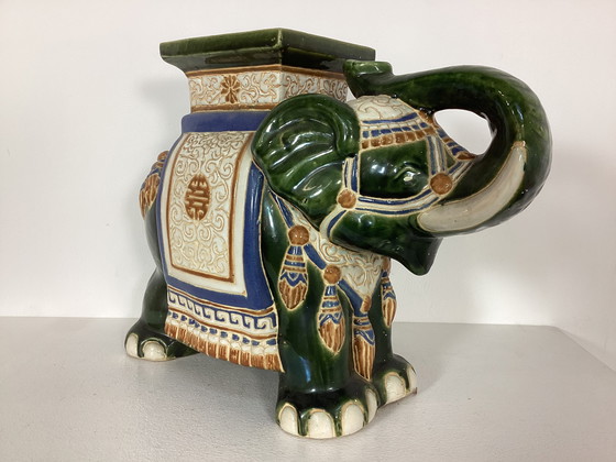 Image 1 of Vintage keramieken olifant plantentafel seventies 