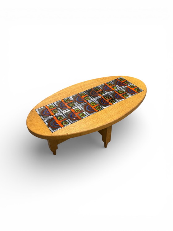 Image 1 of Oval coffee table in oak and ceramic by Guillerme & Chambron for Your Home