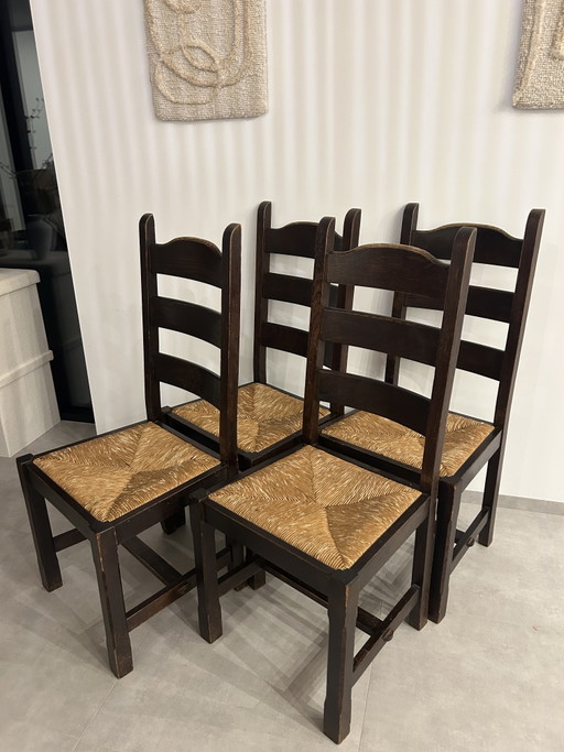4x Brutalistische ladderback stoelen