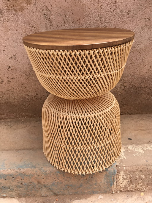 RATTAN NOMAD TABLE WITH WALNUT WOOD TOP