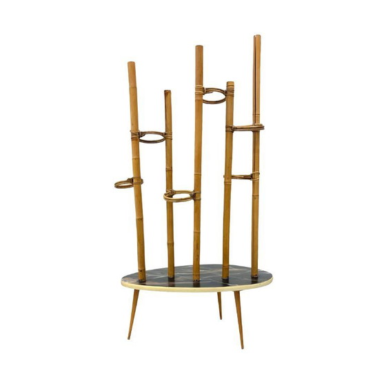 Image 1 of Mid-Century Modern Plant Stand – Europe, 1960s-1970s, Bamboo & Artistic Resin Tabletop