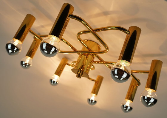 Large 1970s Sputnik Brass Ceiling Lamp 8-Light Ceiling Fixture – Ceiling lights (photo 2 of 11)