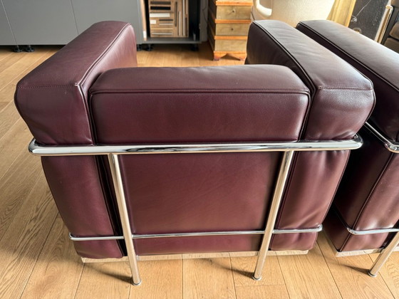 Authentic Pair Cassina LC2 – Le Corbusier – Bordeaux Leather – Chairs and lounge chairs, Chrome (photo 4 of 12)