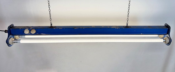Image 1 of Blauwe industriële hanglamp, jaren 70