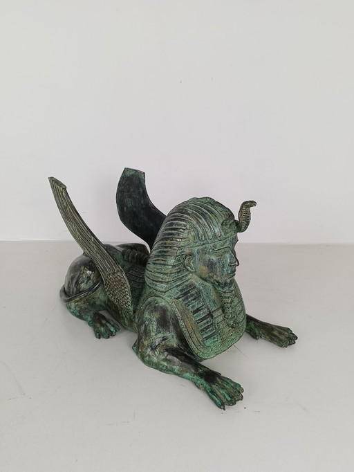 Bronze Sphinx Table with Glass Top