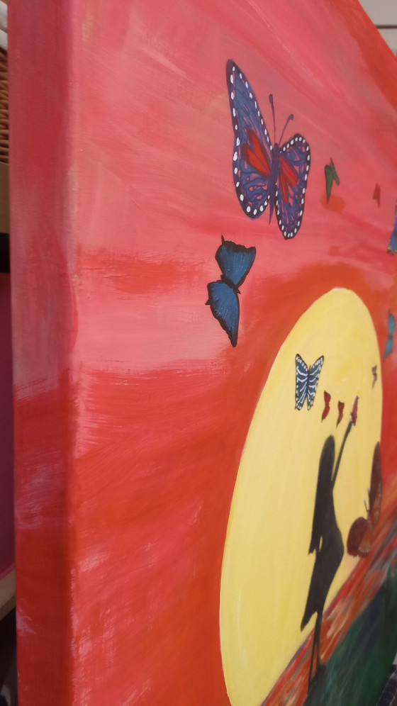 Image 1 of T. van Steenbergen. New "Girl with Butterflies" 100 x 120 cm