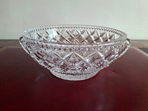 Large crystal bowl with 2 handles diameter 23 cm height 9.6 cm