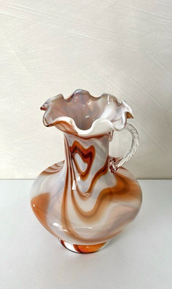 Image 1 of Vintage Murano glazen vaas, opaalachtig oranje en wit, jaren 70