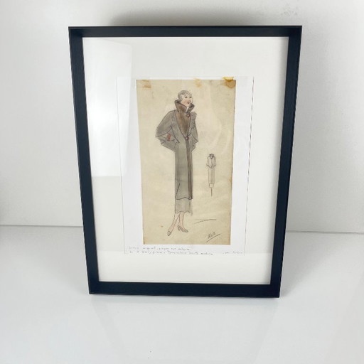 Fashion sketch on tracing paper by A. Henry Pierre, 1935