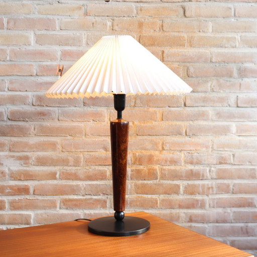 Vintage lamp plooikap wit hout zwart groot