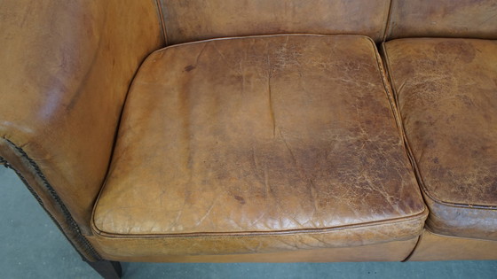 Image 1 of Vintage Sheepskin Leather 2-Seater Sofa in English Style