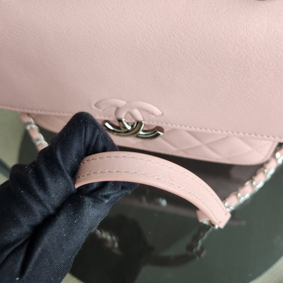 Image 1 of Borsa Chanel CC Box Flap - Pelle di vitello trapuntata rosa con finiture argentate, serie 24