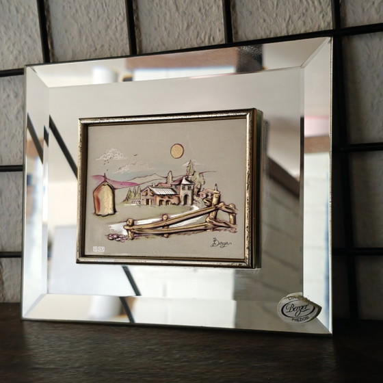 Image 1 of Vintage Berger Preziosi 3D Relief Artwork on Bevelled Mirror Frame, Italy, 16 × 13 cm