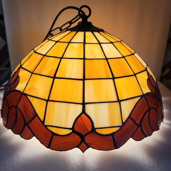 Image 1 of Kleurrijke vintage Tiffany hanglamp, Honsel Leuchten