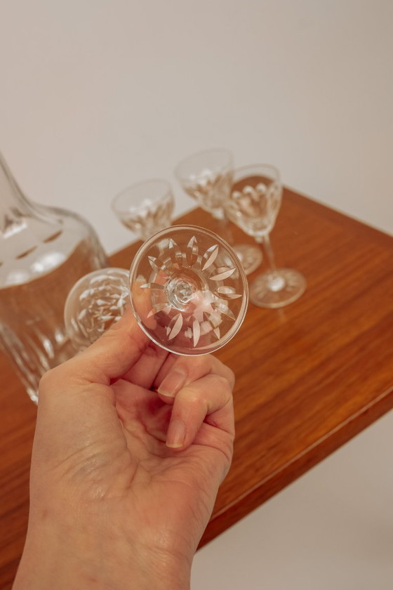 Image 1 of Carafe en cristal vintage avec verres à liqueur en cristal