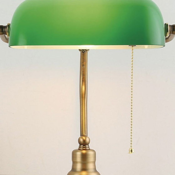 Nieuwe bankiers tafellamp van metaal en glas, retro vintage lampen. – Tafellampen, Metal (photo 4 of 8)