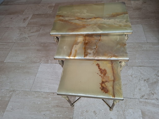 3 Marmor Beistelltische im Set – bijzettafels, Stone, Brass