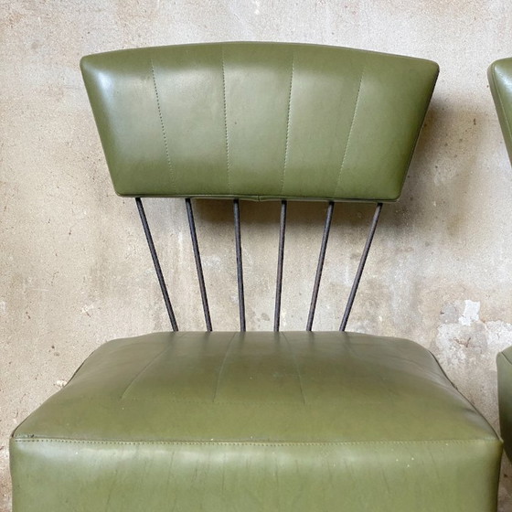 Image 1 of Paire de fauteuils vintage 1960's métal et simili-cuir vert